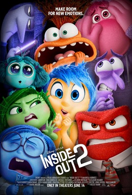 Poster for Inside Out 2 featuring colourful animated emotion characters.